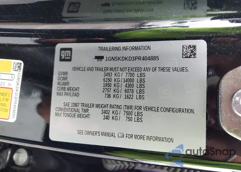 2023 Chevrolet Suburban 4Wd Z71 z USA, uszkodzony, nr VIN 1GNSKDKD3PR404885